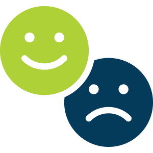 An icon of smiling and unhappy faces depicting feedback and complaints